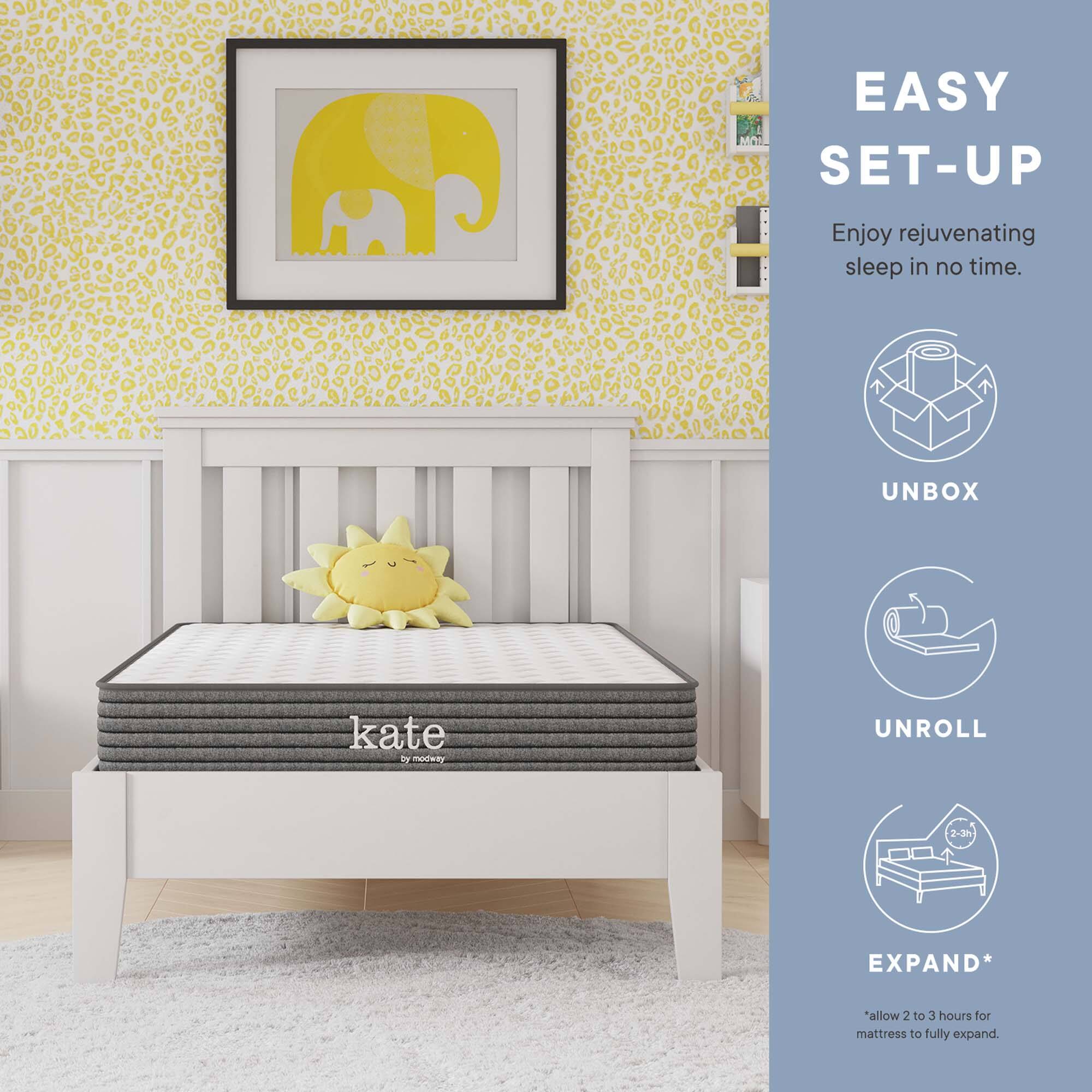 EASY SET-UP  
Enjoy rejuvenating sleep in no time.  

UNBOX  
UNROLL  
EXPAND*  
*allow 2 to 3 hours for mattress to fully expand.