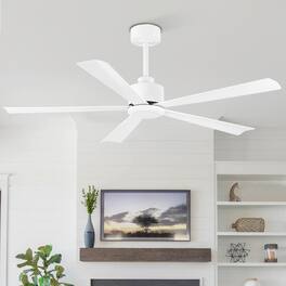 Breezary - 52'' Modern Indoor Ceiling Fan without Light, 5 ABS Blades, 6-Speed Reversible DC Motor, Remote Control, 5-Inch Downrod - Matte White
