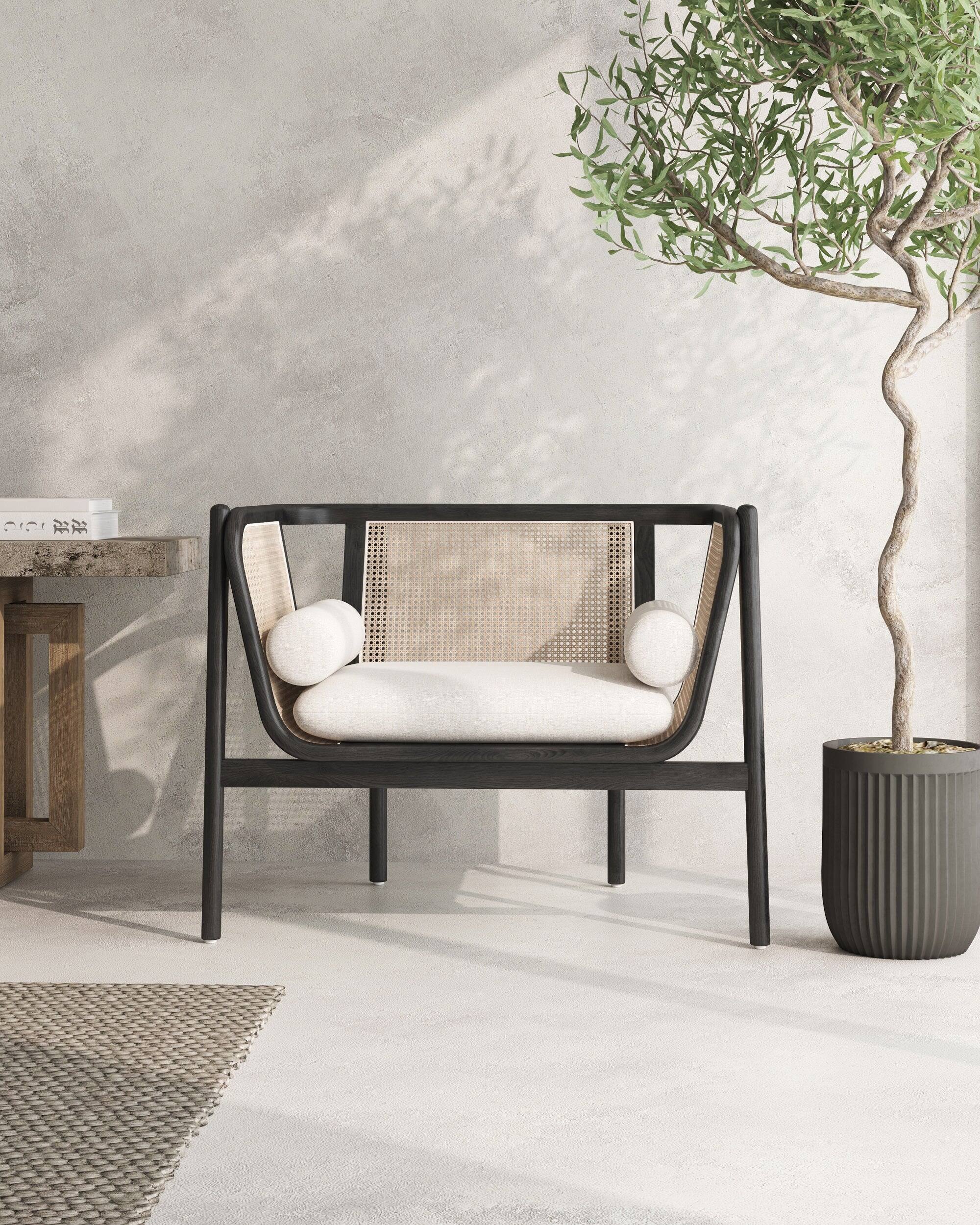 Angle. Manhattan Comfort - Versailles Industry Chic Cane Wood Accent Armchair - Cream.