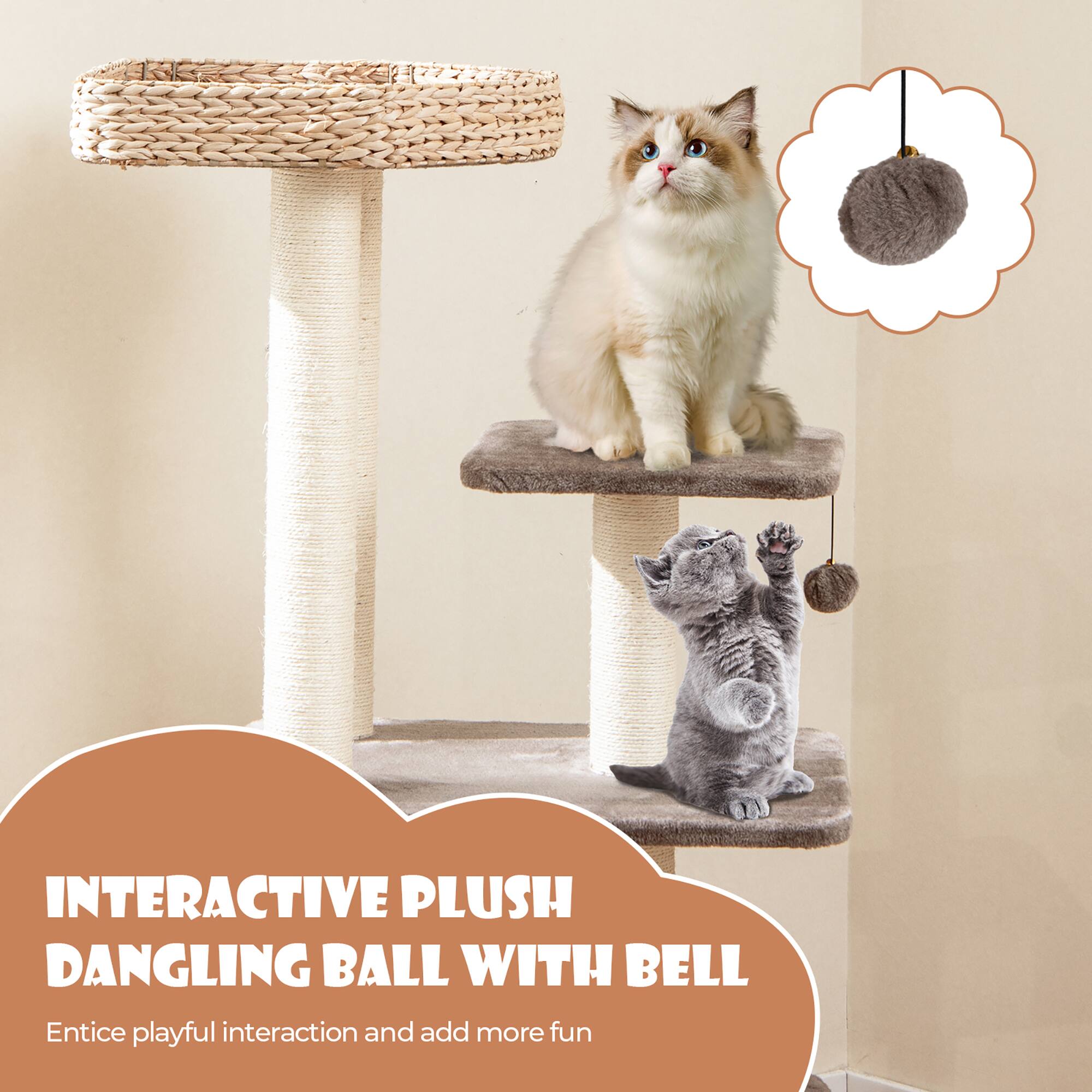 INTERACTIVE PLUSH DANGLING BALL WITH BELL

Entice playful interaction and add more fun