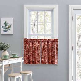 Ellis Curtain - Lexington Leaf Pattern on Colored Ground Curtain Tiers 56"x24" - Brick