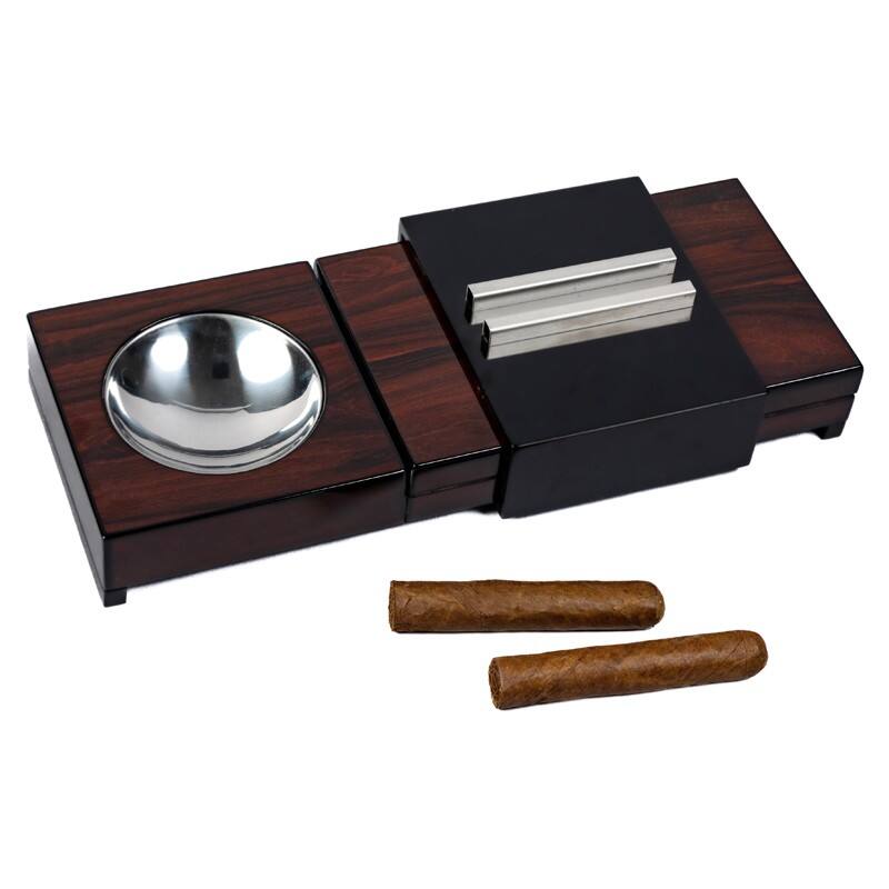 Alt View 4. Prestige - Ashtray with Hidden Humidor - 2-Tone Dark Brazilian Finish.