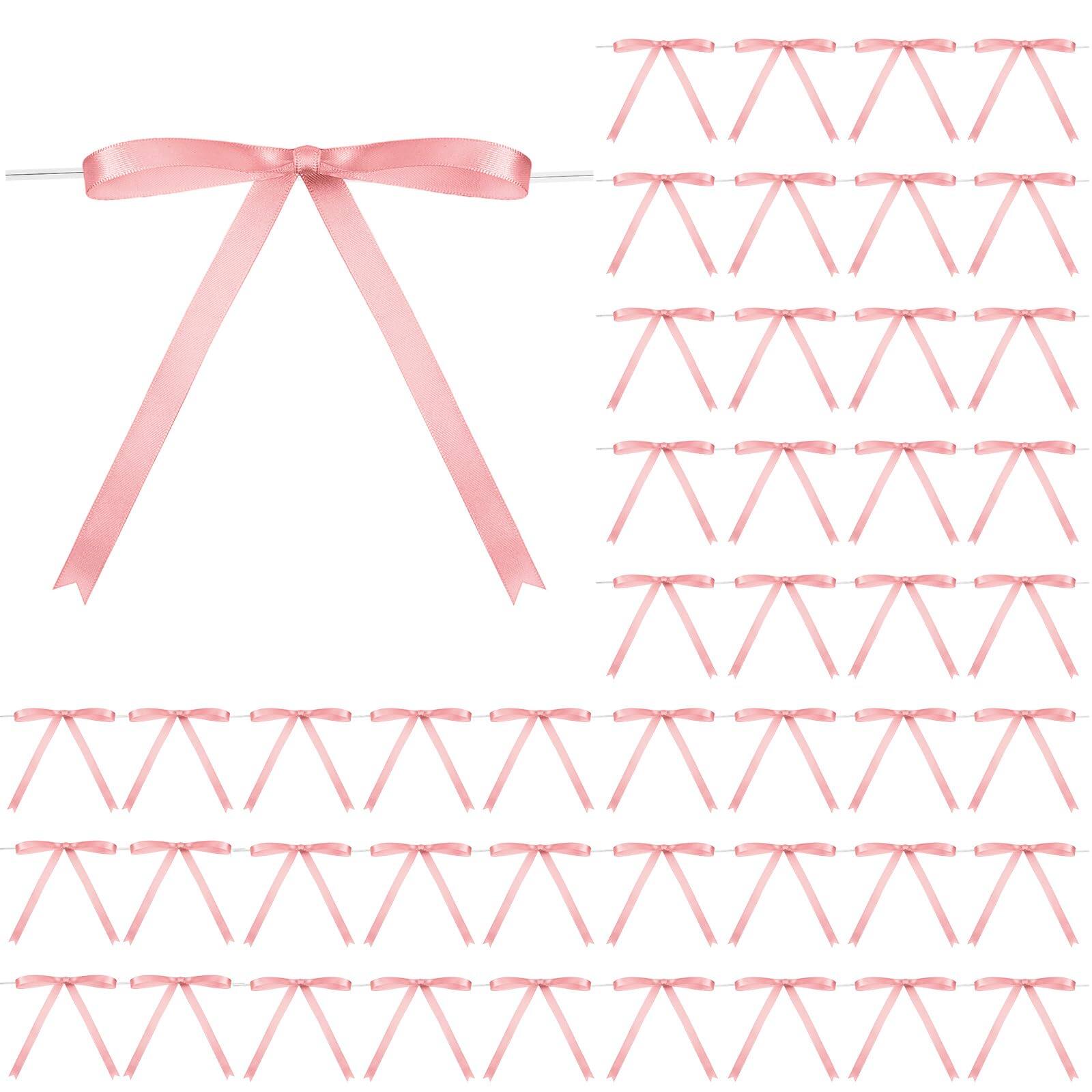 Paradigms Interiors - 50 Stain Ribbon Bows Inch Twist Tie For Gift Wrapping Cake Bags Craft Diy Wedding Shower Birthday Party Dec - Rose Gold