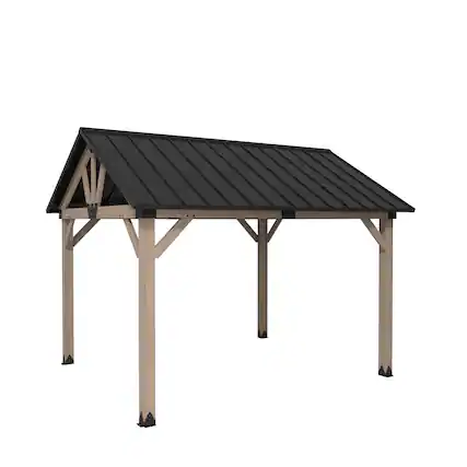 Front. Mondawe - 10x12 ft. Cedar Wood Gazebo with Galvanized Steel Gable Roof - Natural Wood.