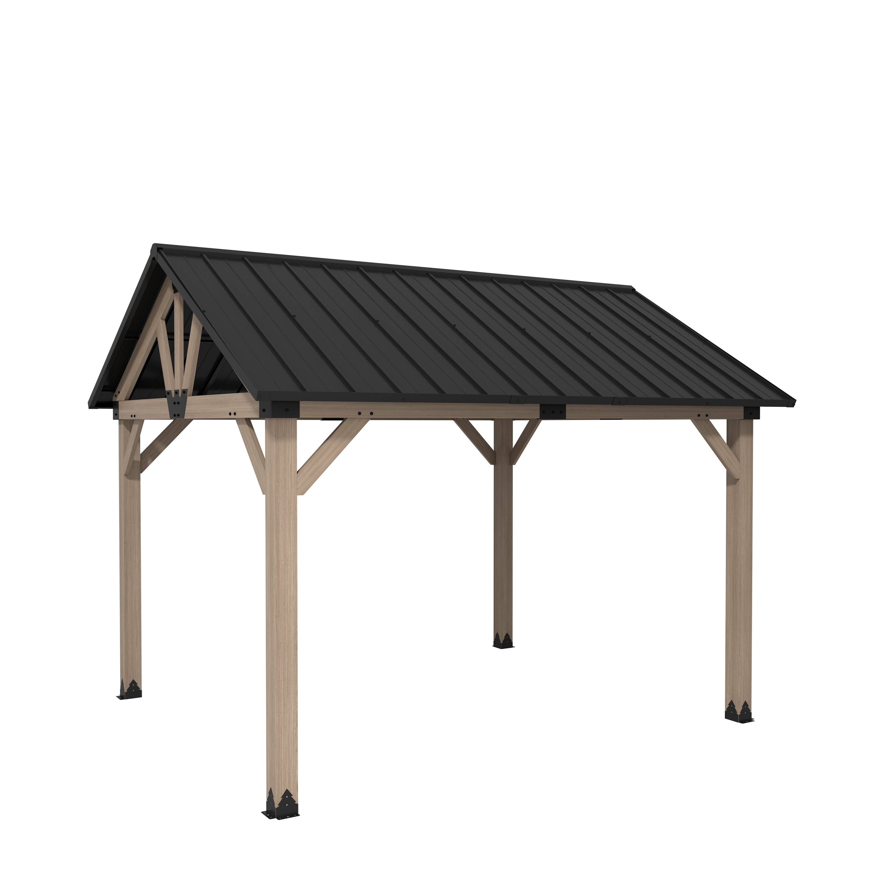 Front. Mondawe - 10x12 ft. Cedar Wood Gazebo with Galvanized Steel Gable Roof - Natural Wood.