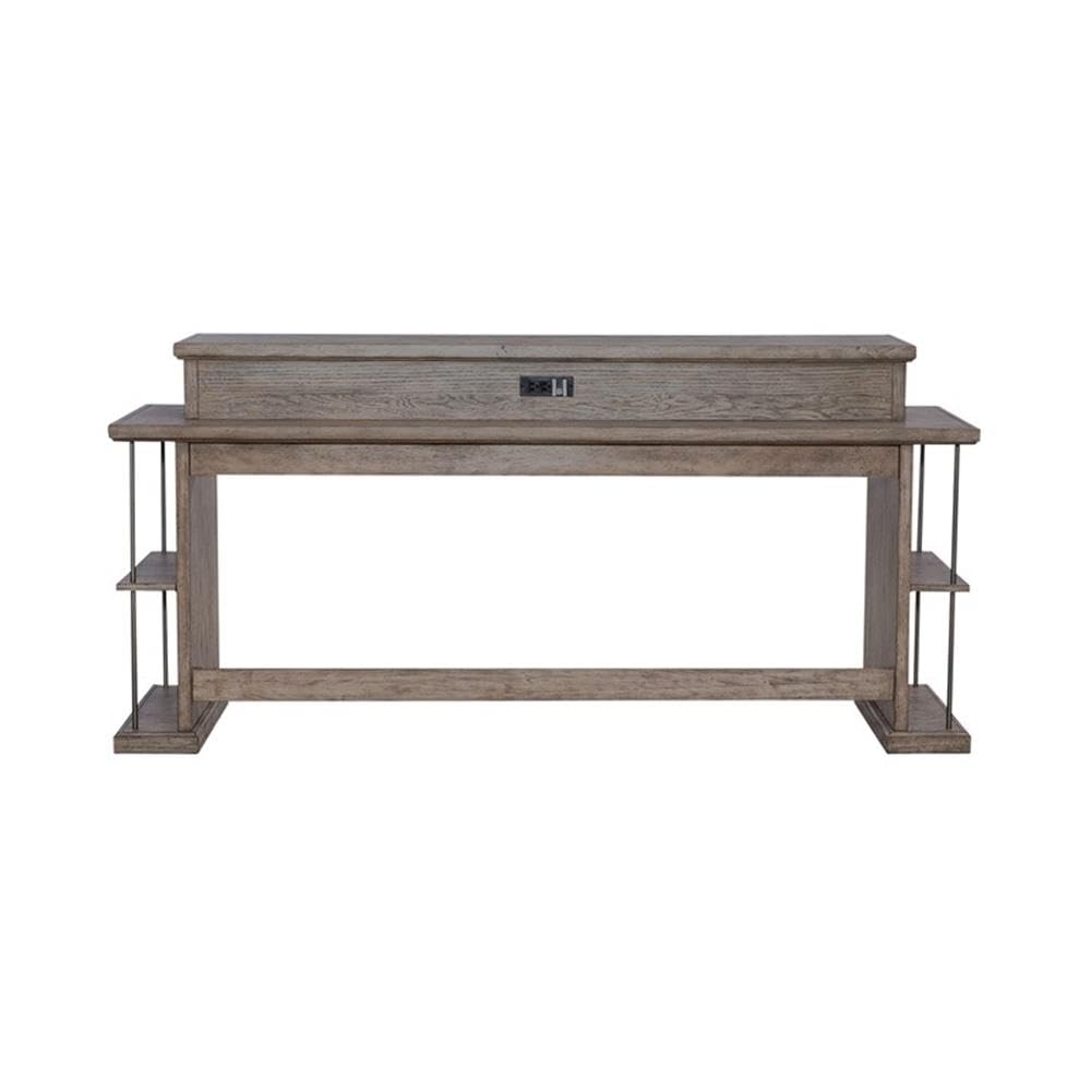 Left. Liberty Furniture Industries - City Scape Metal Accent Oak Wood Console Bar Table for Living Room - Burnished Beige.