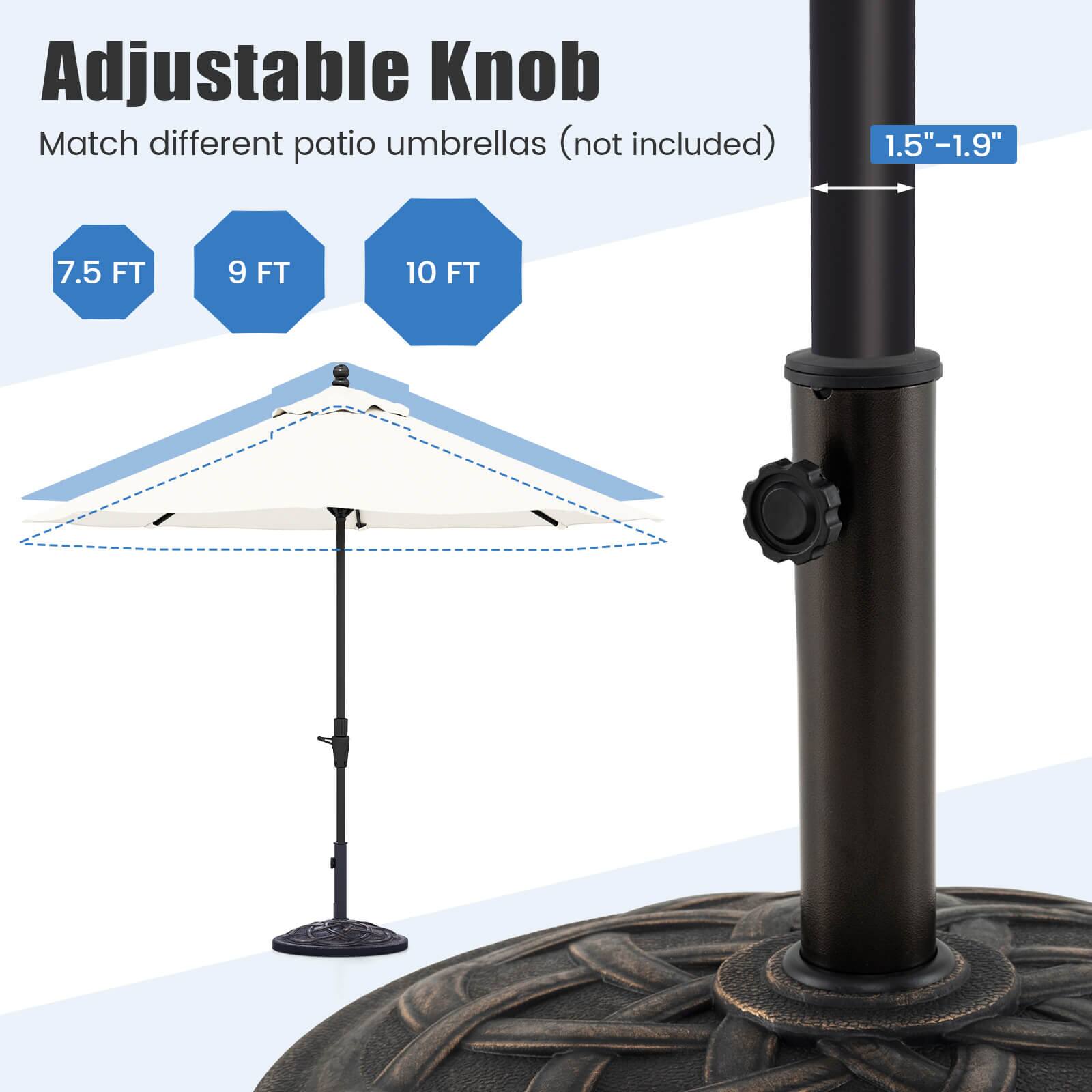 Adjustable Knob: Match different patio umbrellas (not included) 1.5"-1.9" 7.5 FT 9 FT 10 FT