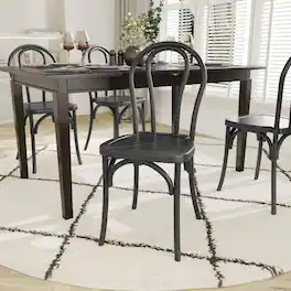 Emma + Oliver - Hensler Weather-Resistant Wood Look Stackable Resin Thonet Chair for Indoor/Outdoor Use - Black