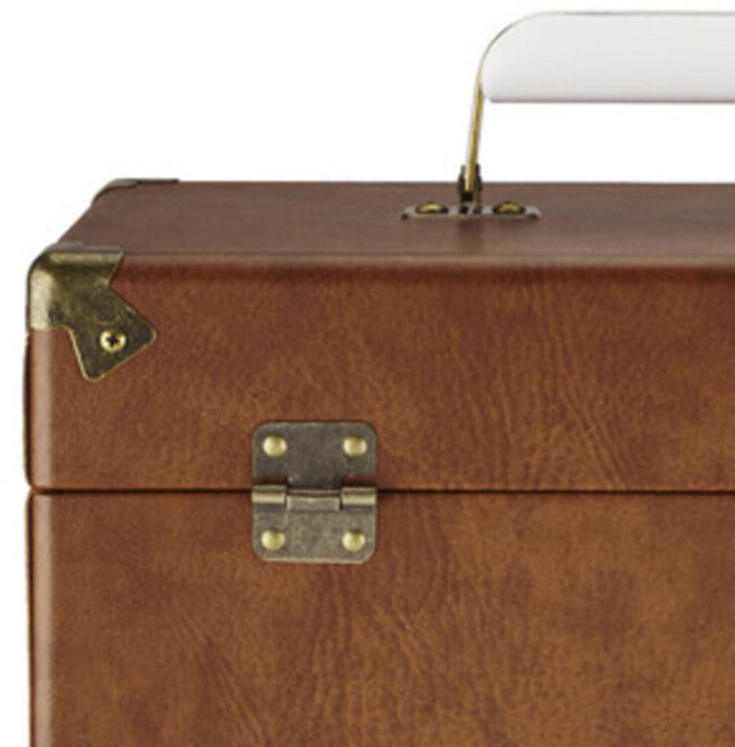 Alt View 4. PopMarket - GPO Retro SWB18BRO 12" Vinyl Record Case 35 Count Capacity with Removable Lid - Brown   - VINYL ACCESSORIES - Brown.