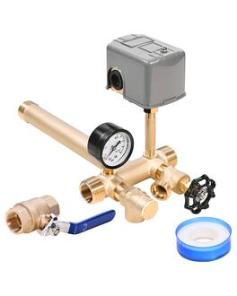 VEVOR - 1" x 11" Well Pressure Tank Tee Kit, with 30/50PSI Switch, 8-Pieces Pure Brass Pressure Tank Installation Kit - Brass natural color