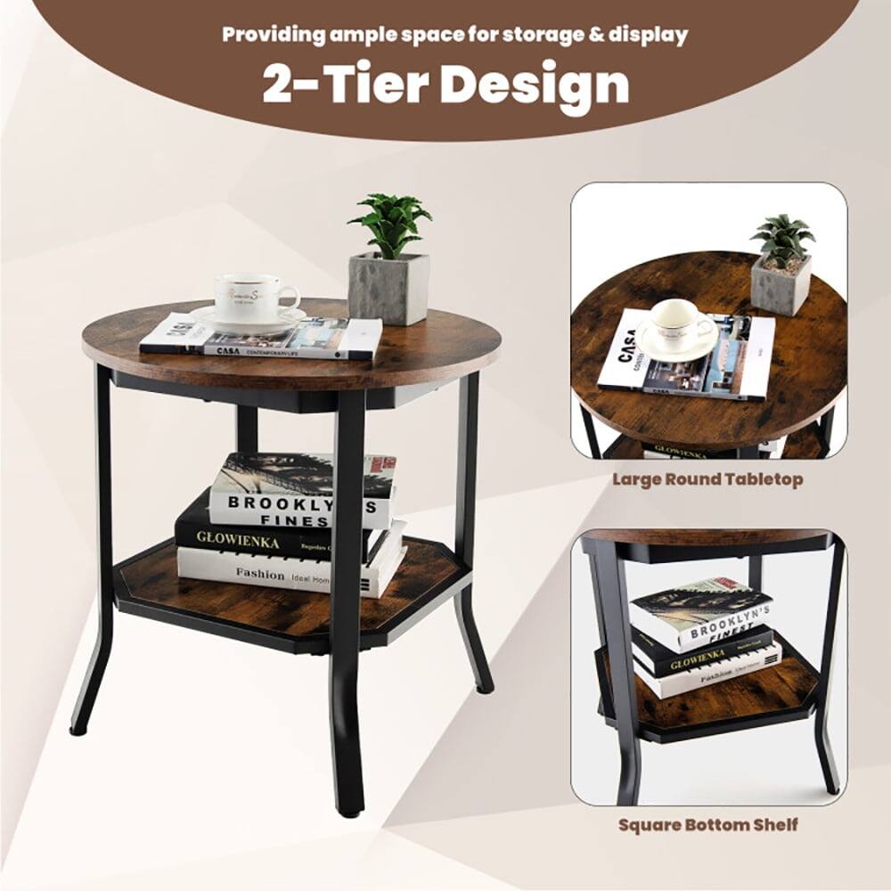Providing ample space for storage & display  
2-Tier Design  

Large Round Tabletop  
Square Bottom Shelf