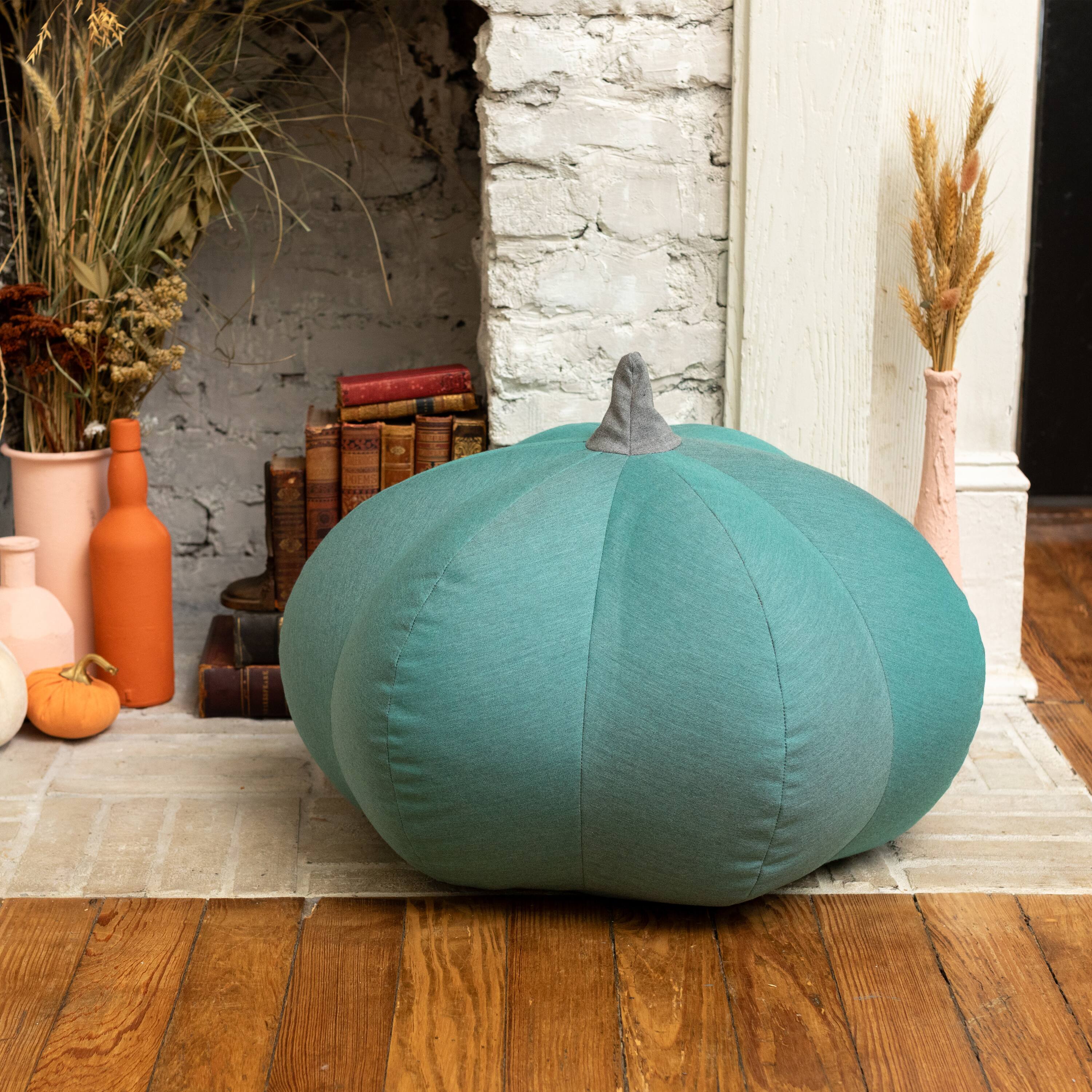 Back. Jaxx - Jaxx Pumpkin Pouf - Luxurious Ottoman for Fall & Halloween Décor - Indoor/Outdoor Sunbrella Breeze - Sunbrella Tangerine.