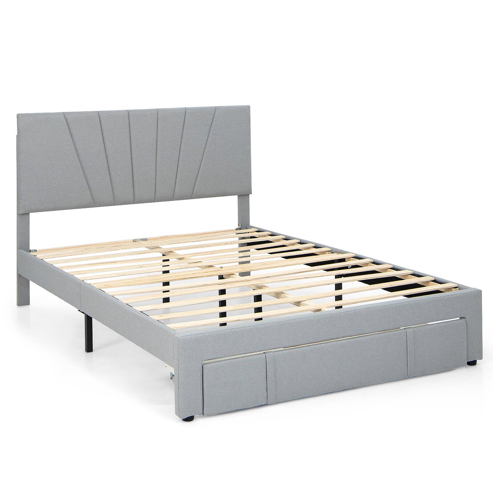 Alt View 9. Gymax - Gymax Queen Upholstered Bed Frame Platform Bed with Drawer & Adjustable Headboard Grey - Grey.