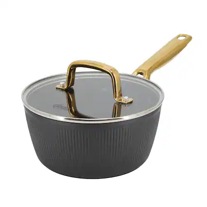 Front. Oster - Oster Abbottsford 2.5 Quart Nonstick Aluminum Saucepan with Glass Lid in Black - Black.