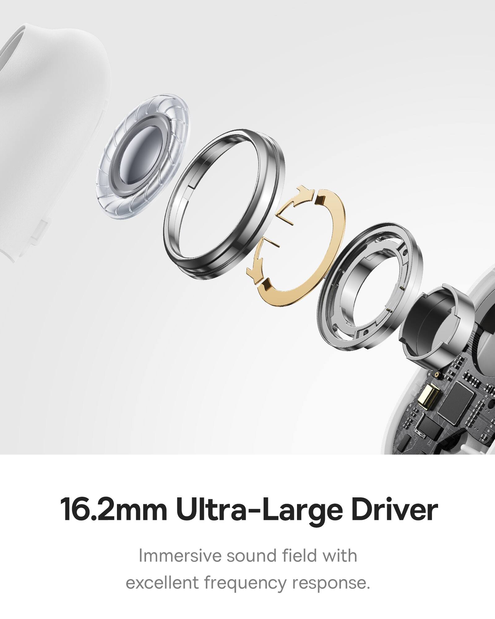 16.2mm Ultra-Large Driver
Immersive sound field with excellent frequency response.