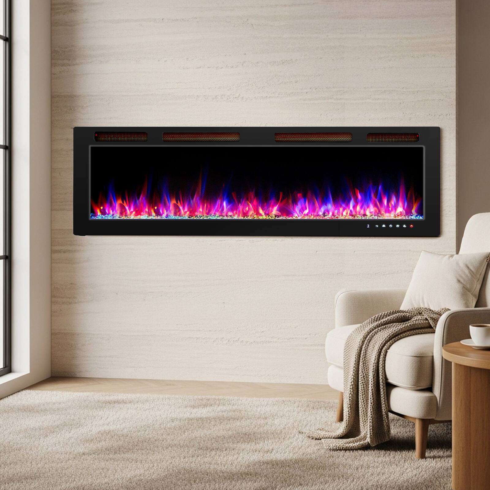 Alt View 5. Winado - 70" Electric Fireplace Insert, 1500W Wall-mounted/Built-in Fireplace Heater with WIFI Control, Remote Control, 12 Color - Black.