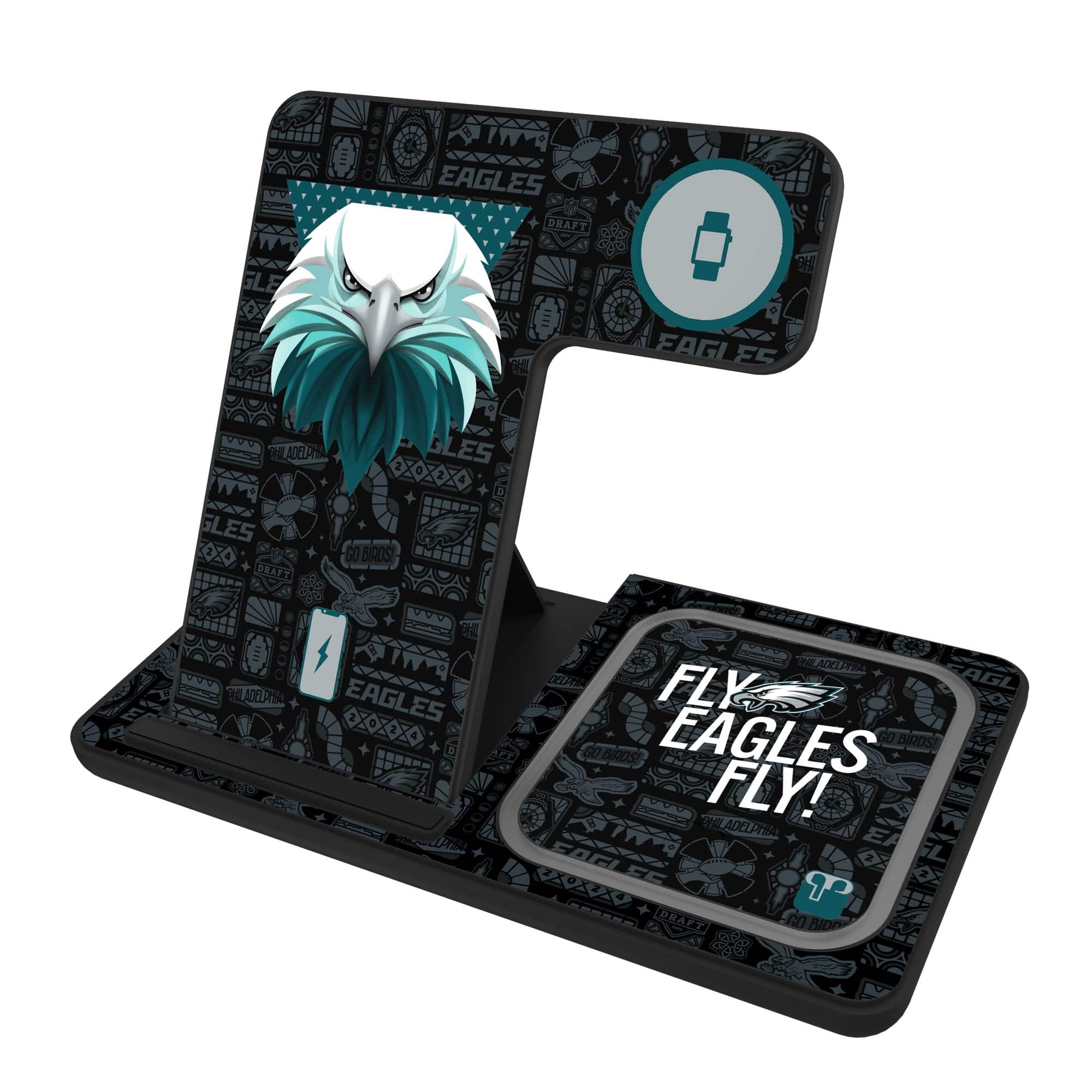Keyscaper - Black Philadelphia Eagles 3-in-1 Charging Station - Black