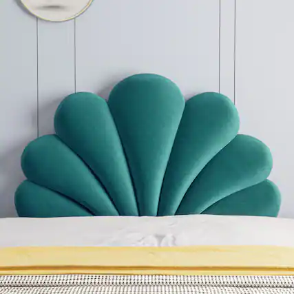Front. wowmax - Queen Size Seashell Headboard - Soft PP Cotton Upholstered Pillow, Scalloped Design for Coastal Bedroom Decor, Lake Blue - Lake Blue.