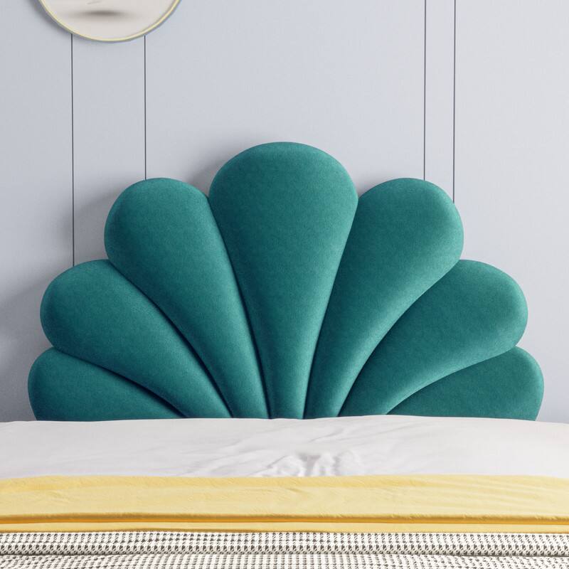 Front. wowmax - Queen Size Seashell Headboard - Soft PP Cotton Upholstered Pillow, Scalloped Design for Coastal Bedroom Decor, Lake Blue - Lake Blue.