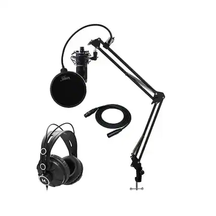 Front. Audio-Technica - Audio-Technica AT2020 Cardioid Condenser Studio Microphone w/ Headphones Bundle.