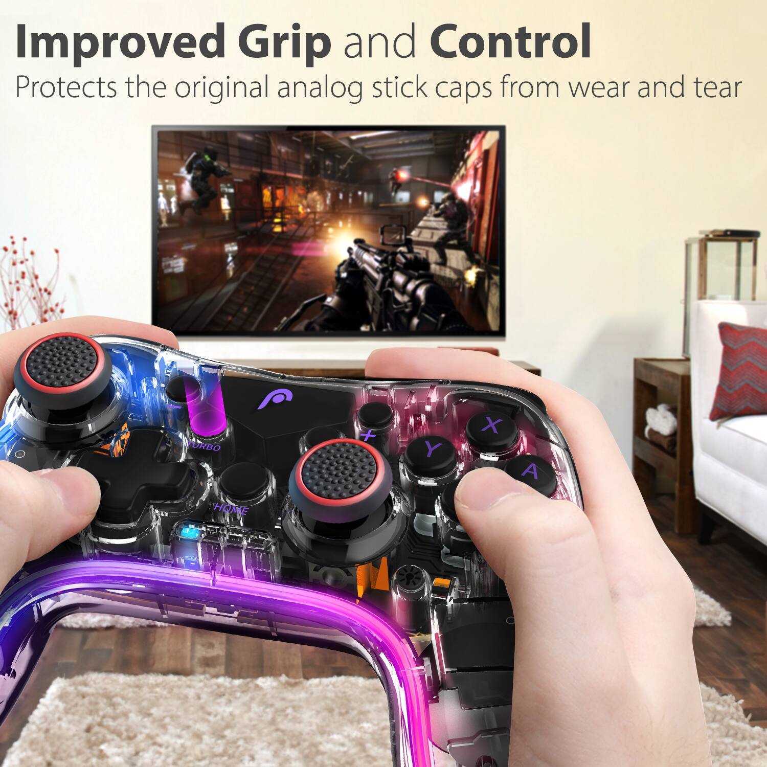 Improved Grip and Control Protects the original analog stick caps from wear and tear URBO + Y X A HOME