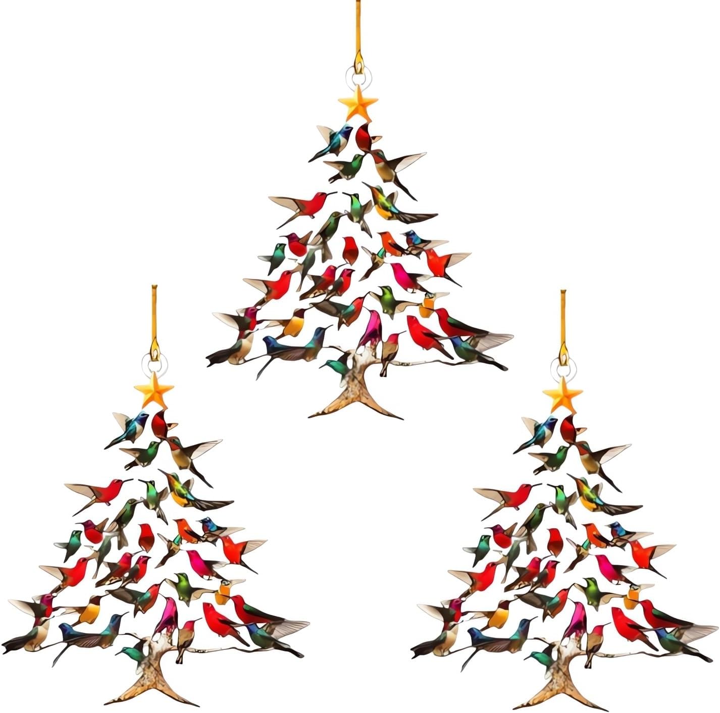 Front. Auledio - 3Pcs Hummingbird Christmas 2D Acrylic Ornament, Upgrade Winter Colorful Stack Hummingbirds Home Decor Ornaments - Multicolor.