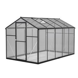 Mondawe - 6x10 ft Outdoor Polycarbonate Greenhouse with Aluminum Frame,Lockable Door & Adjustable Roof Vent - Black