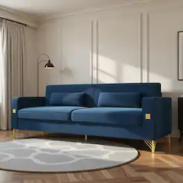 Anysun - Luxury 3-Seat Velvet Sofa with Gold Accents - Plush Cushions for Living Room & Office. - Blue