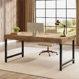 Tribesigns - Office Executive Desk with Metal Frame, Rectangular Top, for Computer Work and Writing in Home Offices - Brown