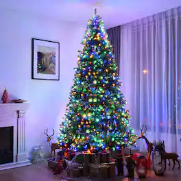 Costway - 9Ft Pre-Lit Artificial Christmas Tree Hinged 1000 LED Lights - Green