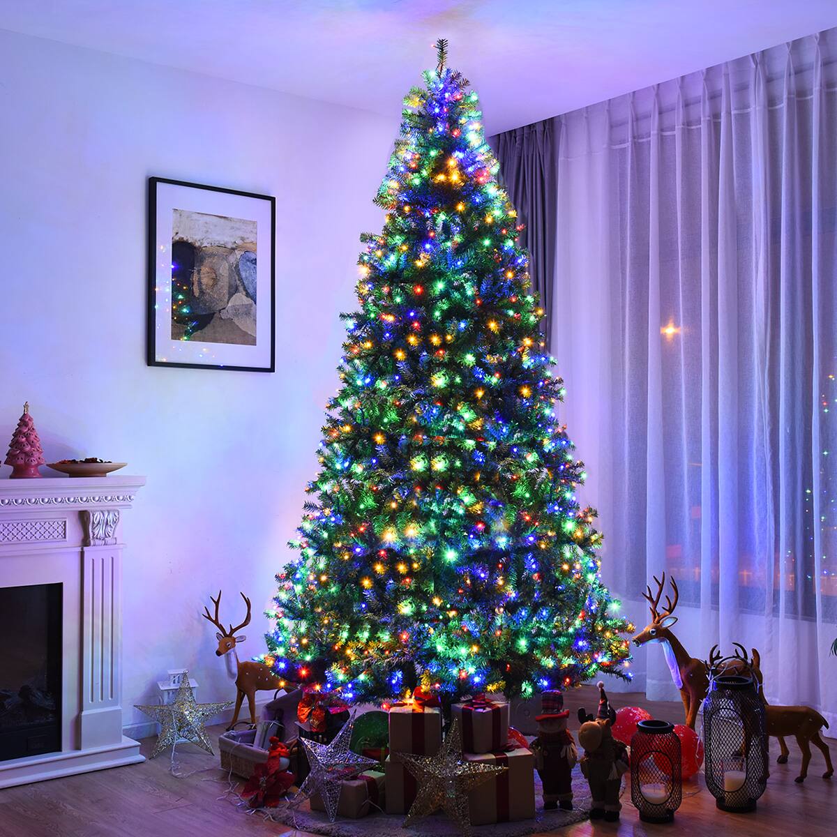 Front. Costway - 9Ft Pre-Lit Artificial Christmas Tree Hinged 1000 LED Lights - Green.
