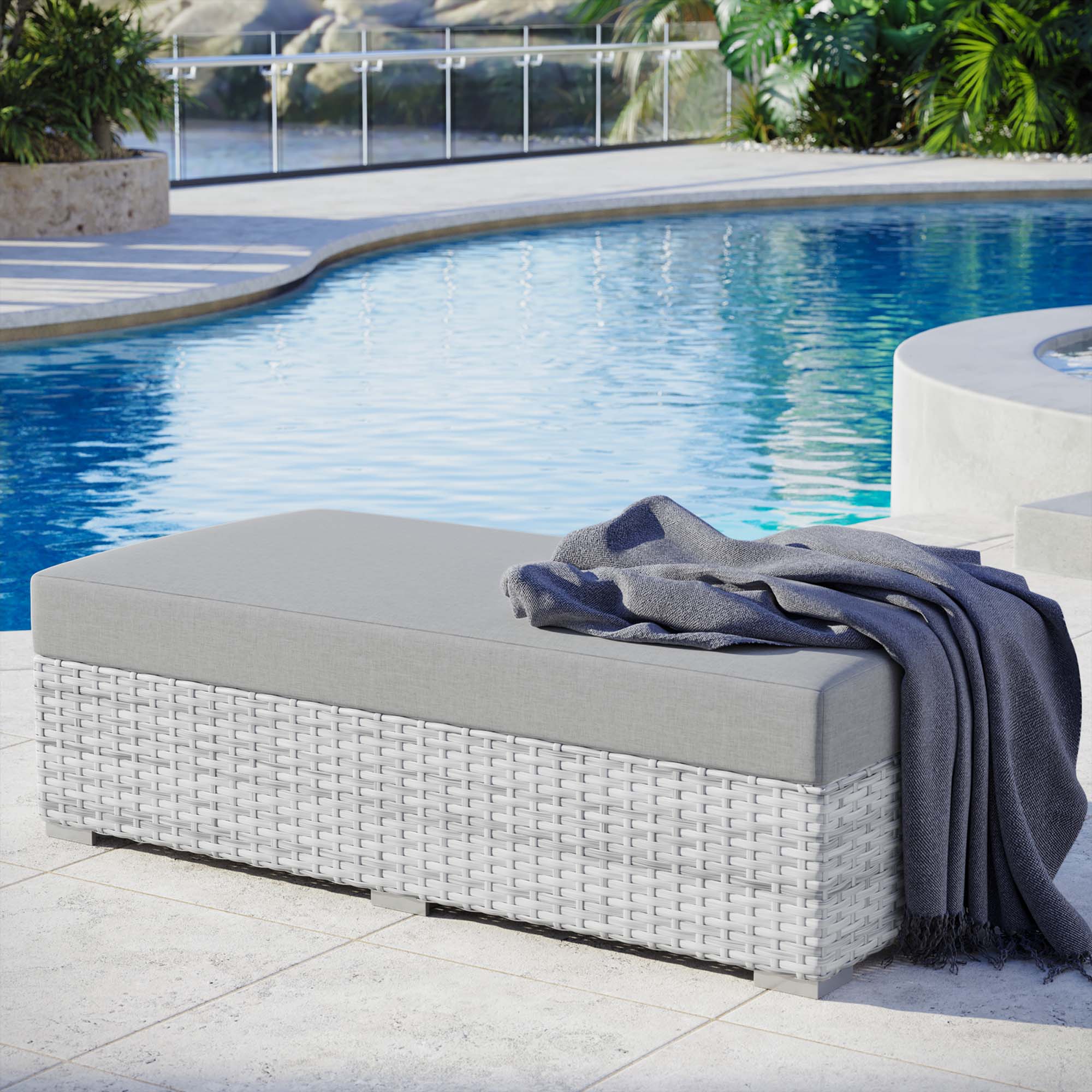 Front. Modway - Convene Outdoor Patio Rectangular Ottoman by Modway - Light Gray Gray.