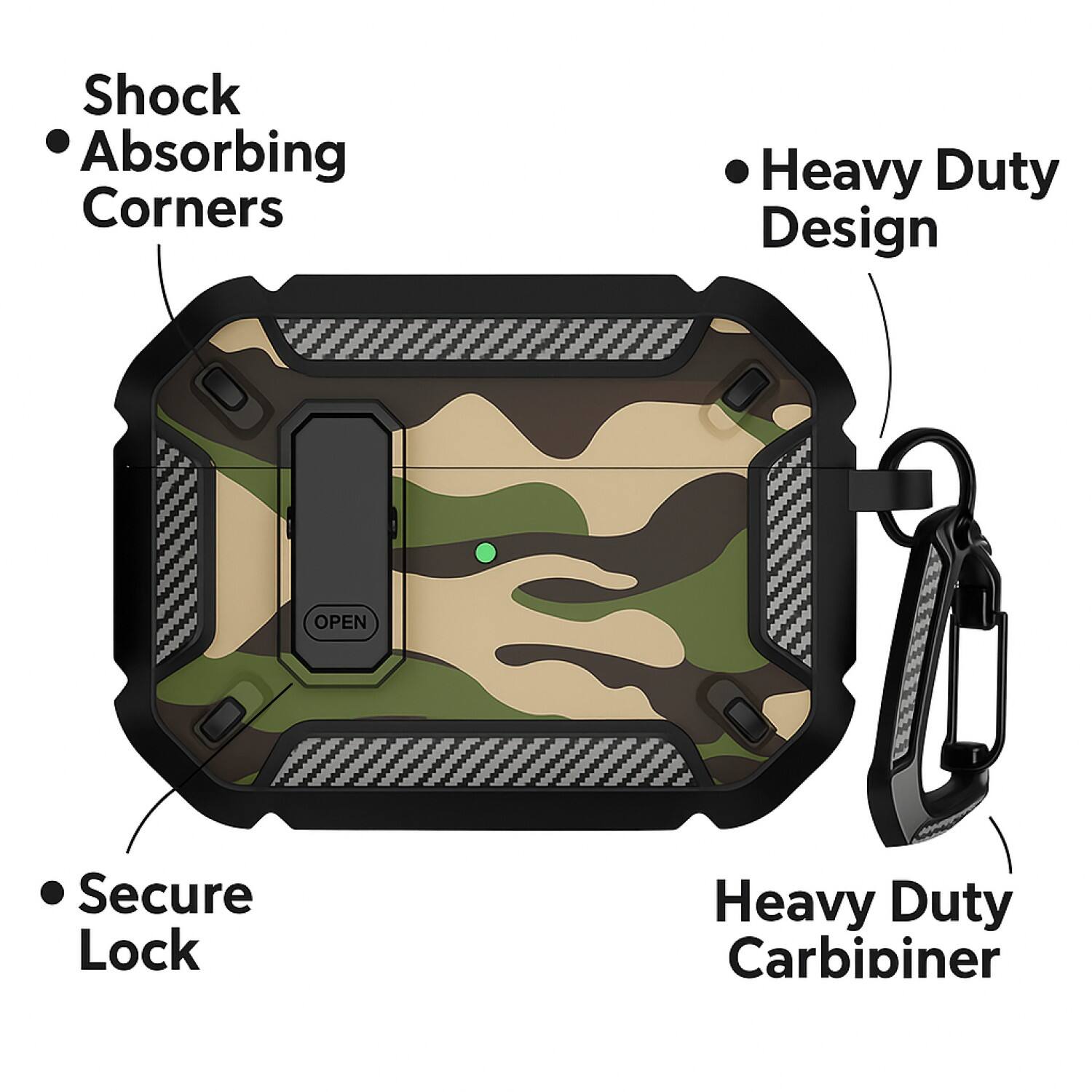 - Shock Absorbing Corners
- Heavy Duty Design
- Secure Lock
- Heavy Duty Carabiner