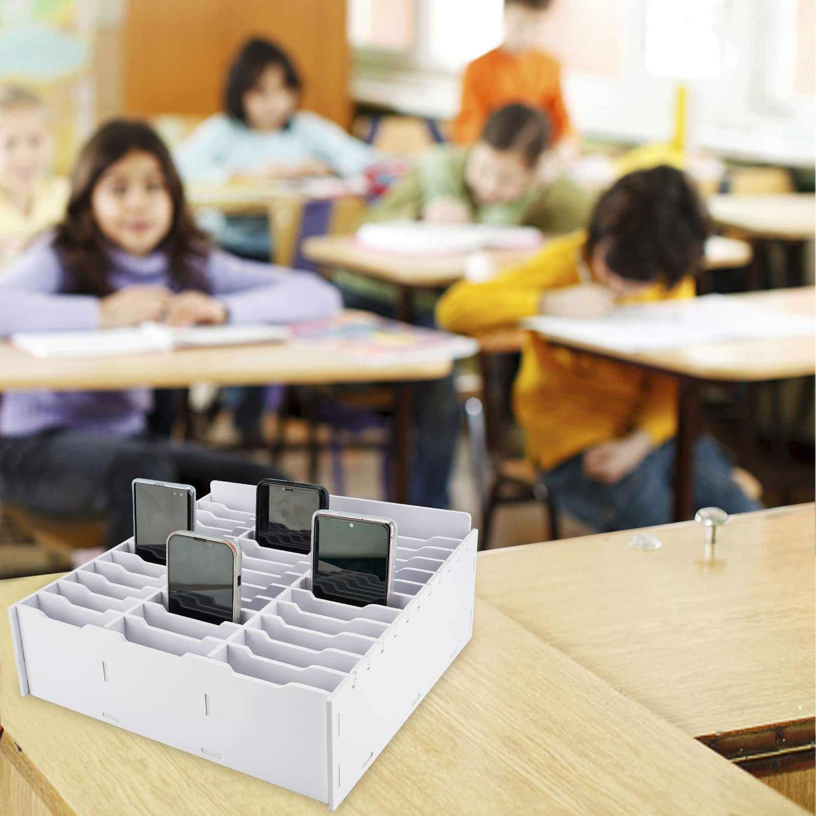 Alt View 3. PO3TICJUNKI3 - 36 Slots Cell Phone Storage Box For Classroom Calculator Holder Class Organizer White Universal Compatible - style-A-36-white.