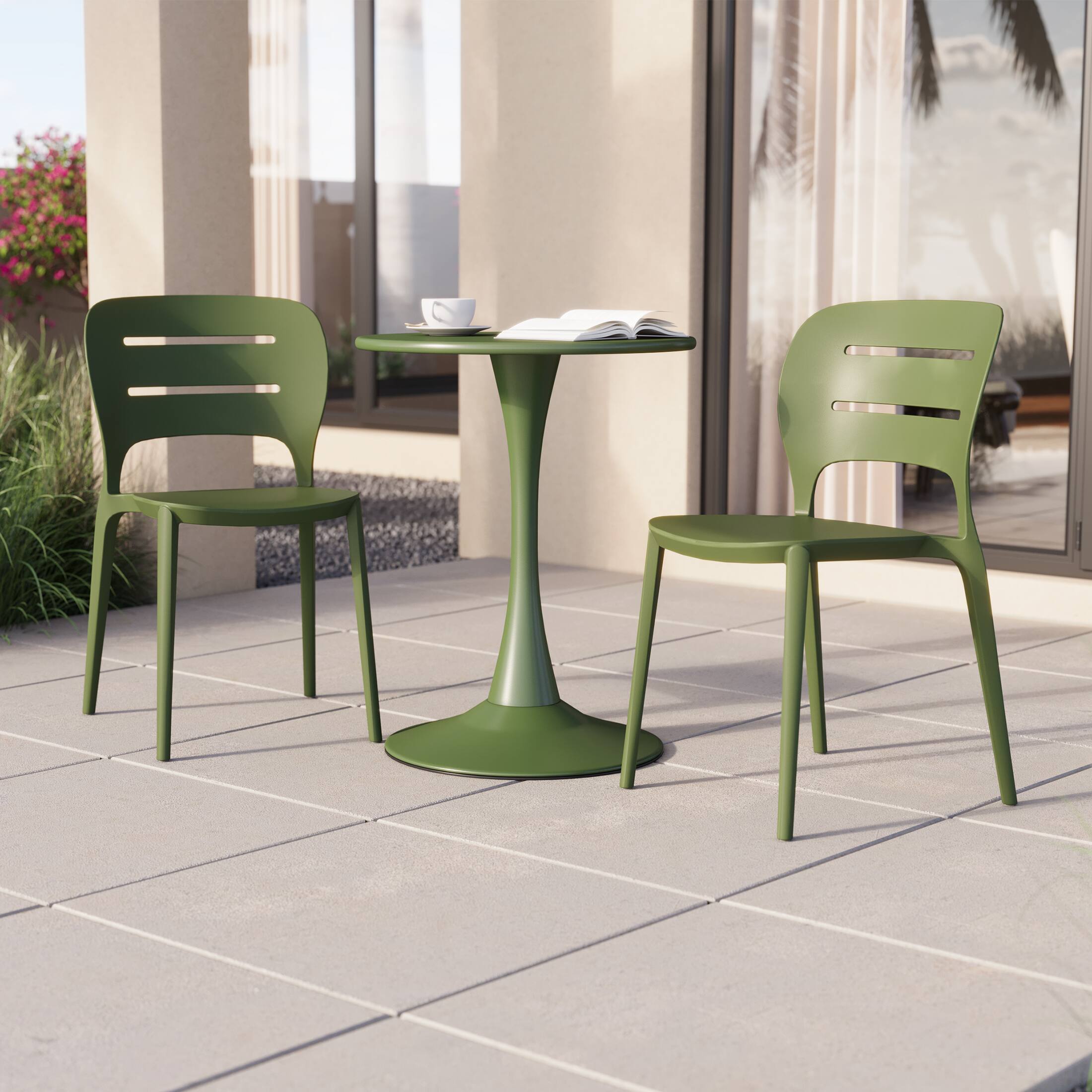 Angle. WestinTrends - WestinTrends Playa Outdoor Modern Stackable Plastic Patio Dining Side Chairs (Set of 2) - Olive Green.