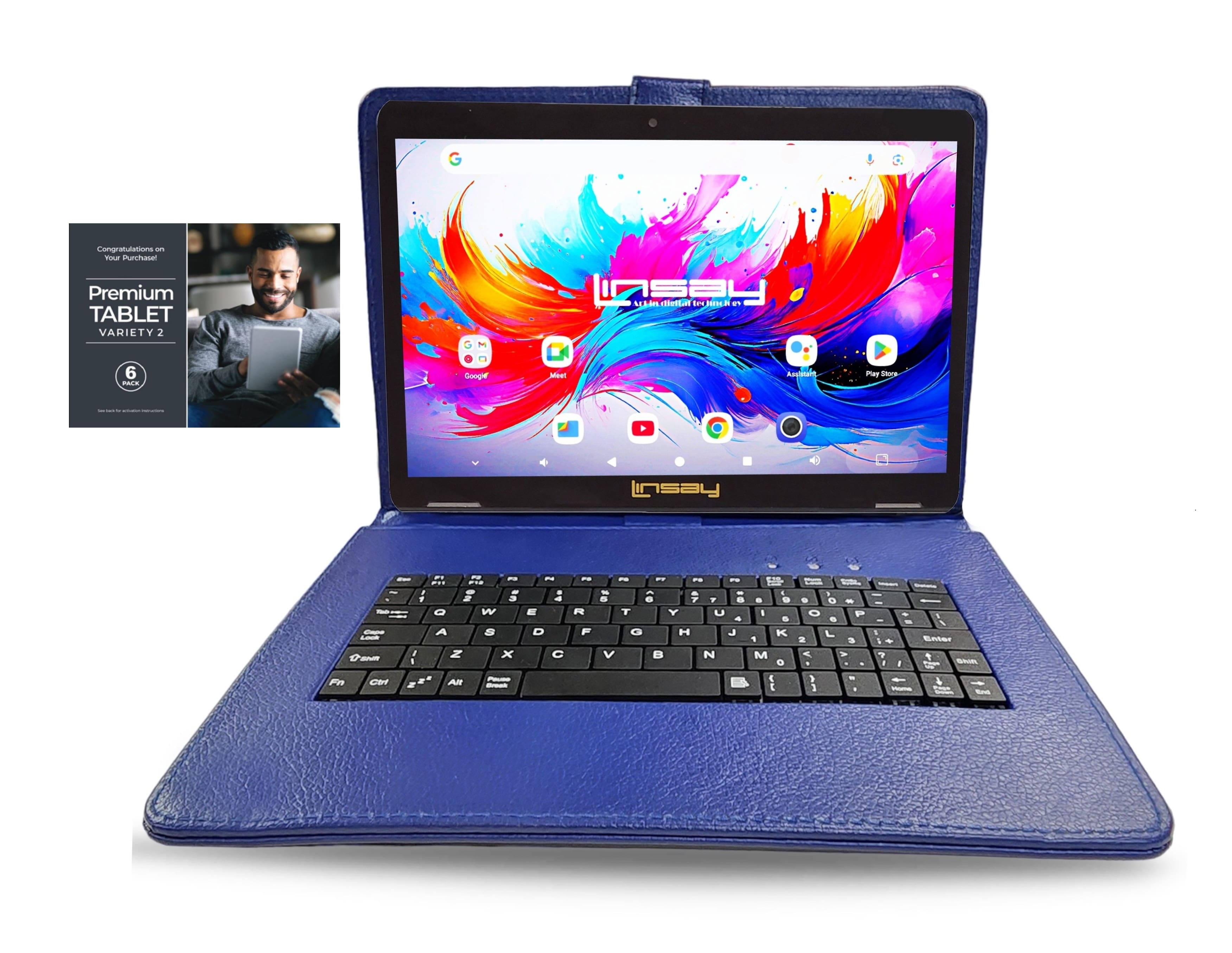 LINSAY - 10.1"Octa Core 256GB Storage Android 15 Tablet with Style Keyboard Premium TABLET Variety Applications - Blue