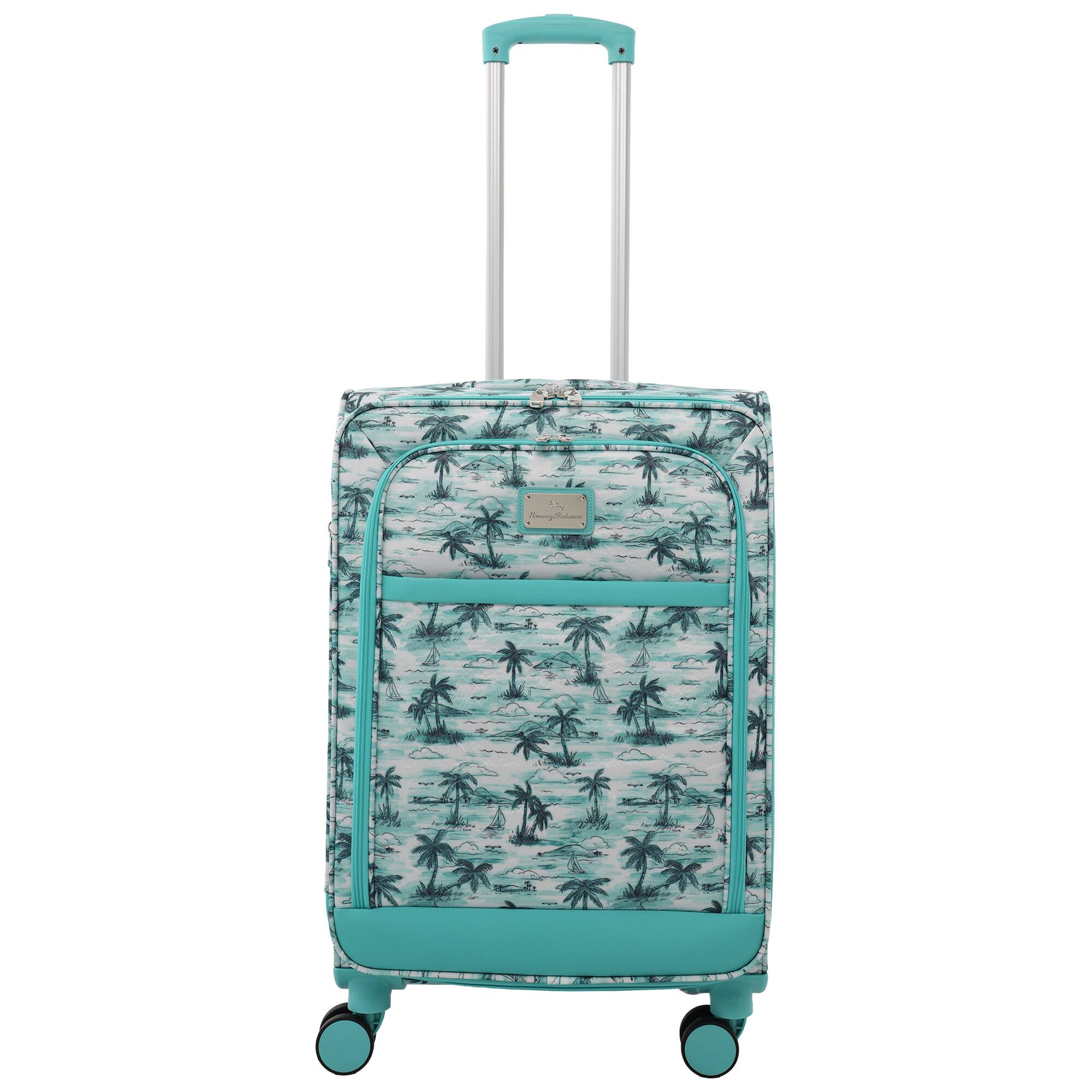 Front. Tommy Bahama - Palm Print 26" Expandable Softside Spinner - Aqua.