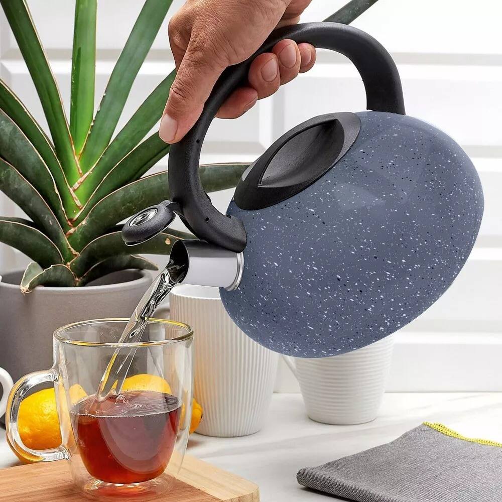 Back. Elle Decor - 3 Quart Stovetop Whistling Tea Kettle, Granite Finish, Fast Boil for Gas & Electric Stovetops - Granite.