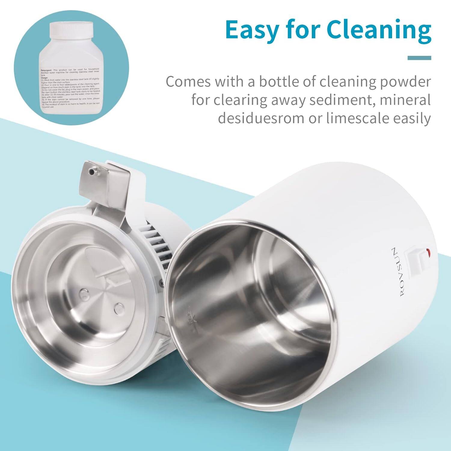 Easy for Cleaning

Comes with a bottle of cleaning powder for clearing away sediment, mineral desiduesrom or limescale easily

ROVSUN