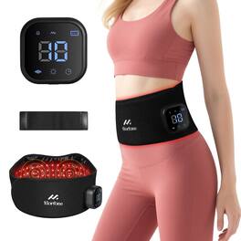 Morfone - 660nm & 850nm red light therapy belt, used for body heating, vibration massage, and relief of muscle pain - Black