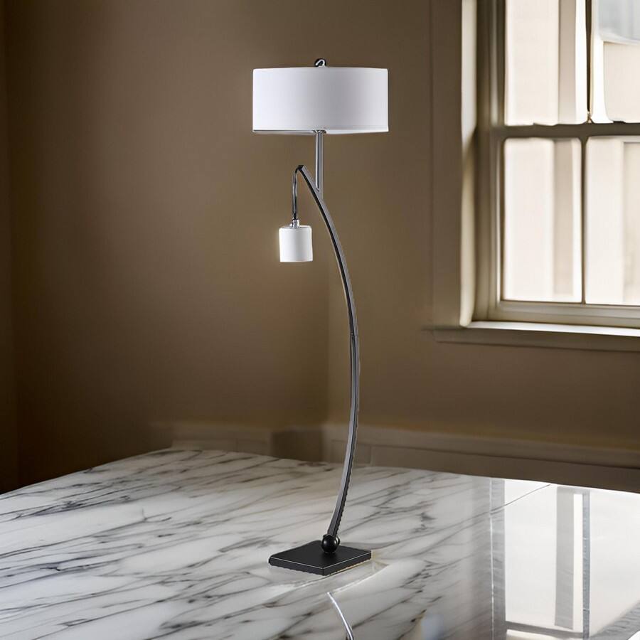 Alt View 2. Manhattan Lane - Jiya 59 Inch Arc Floor Lamp, Hanging Design, 2 Drum Shades.