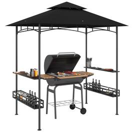 Outsunny - 8' x 5' Grill Gazebo, 2-Tier Outdoor BBQ Gazebo with 2 Side Shelves, Storage Baskets and Ceiling Hook for Patio Deck - Dark Gray