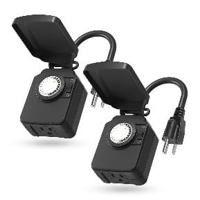 BN-LINK - 24H Mechanical Outdoor Timer, Waterproof, Heavy Duty, 15A 1/2HP, 1 Grounded Outlet, ETL, 2 Pack - Black