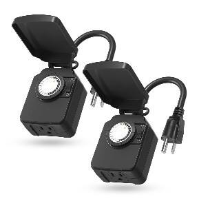 BN-LINK - 24H Mechanical Outdoor Timer, Waterproof, Heavy Duty, 15A 1/2HP, 1 Grounded Outlet, ETL, 2 Pack - Black