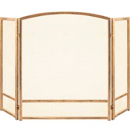 Best Choice Products - 47.5x27.25in 3-Panel Steel Mesh Fireplace Screen, Spark Guard w/ Rustic Worn Finish - Antique Gold