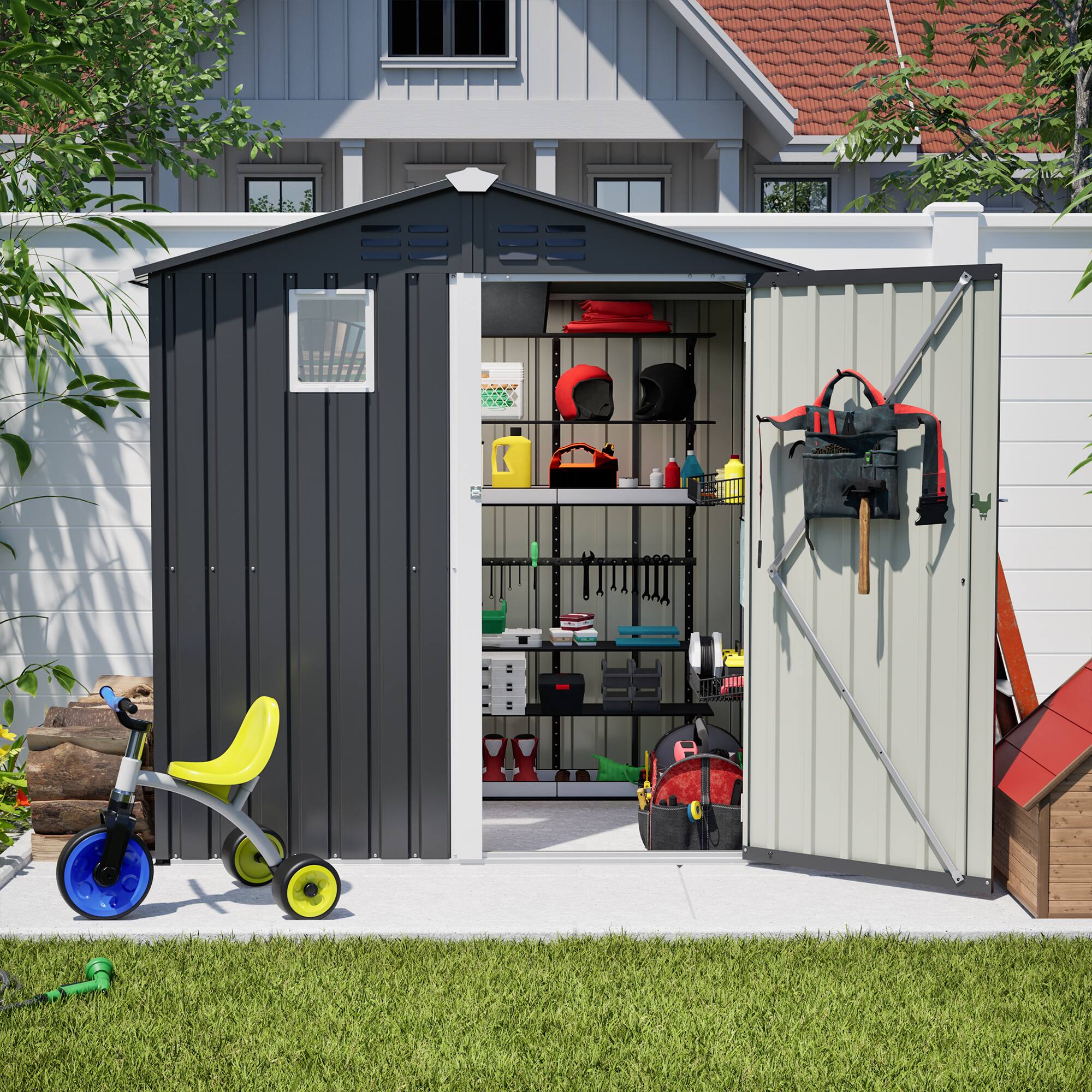 Angle. Mondawe - 6FT x 4FT Metal Outdoor Storage Shed - Gray.