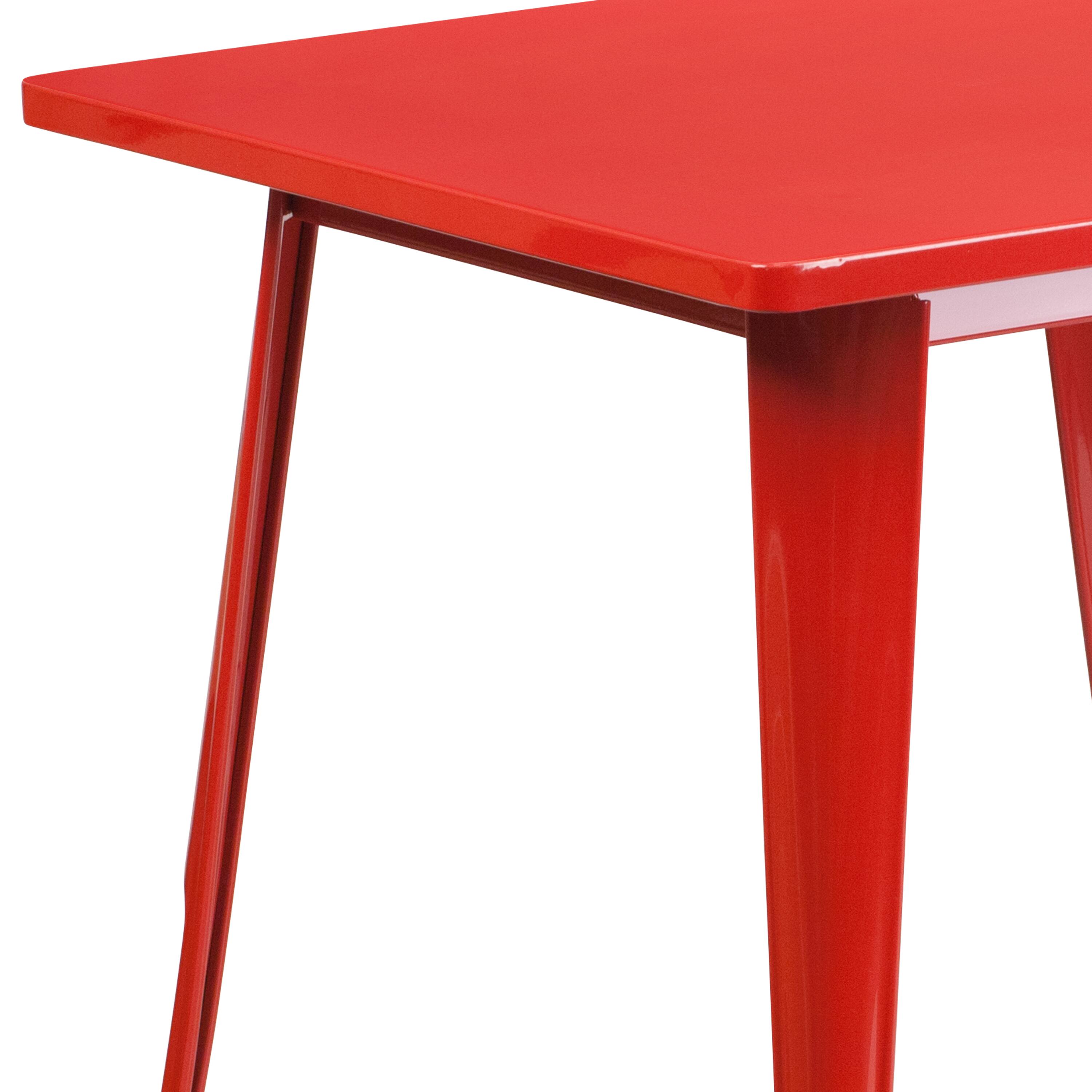Alt View 5. Emma + Oliver - Commercial Grade 31.5" Square Colorful Metal Indoor-Outdoor Dining Table - Red.