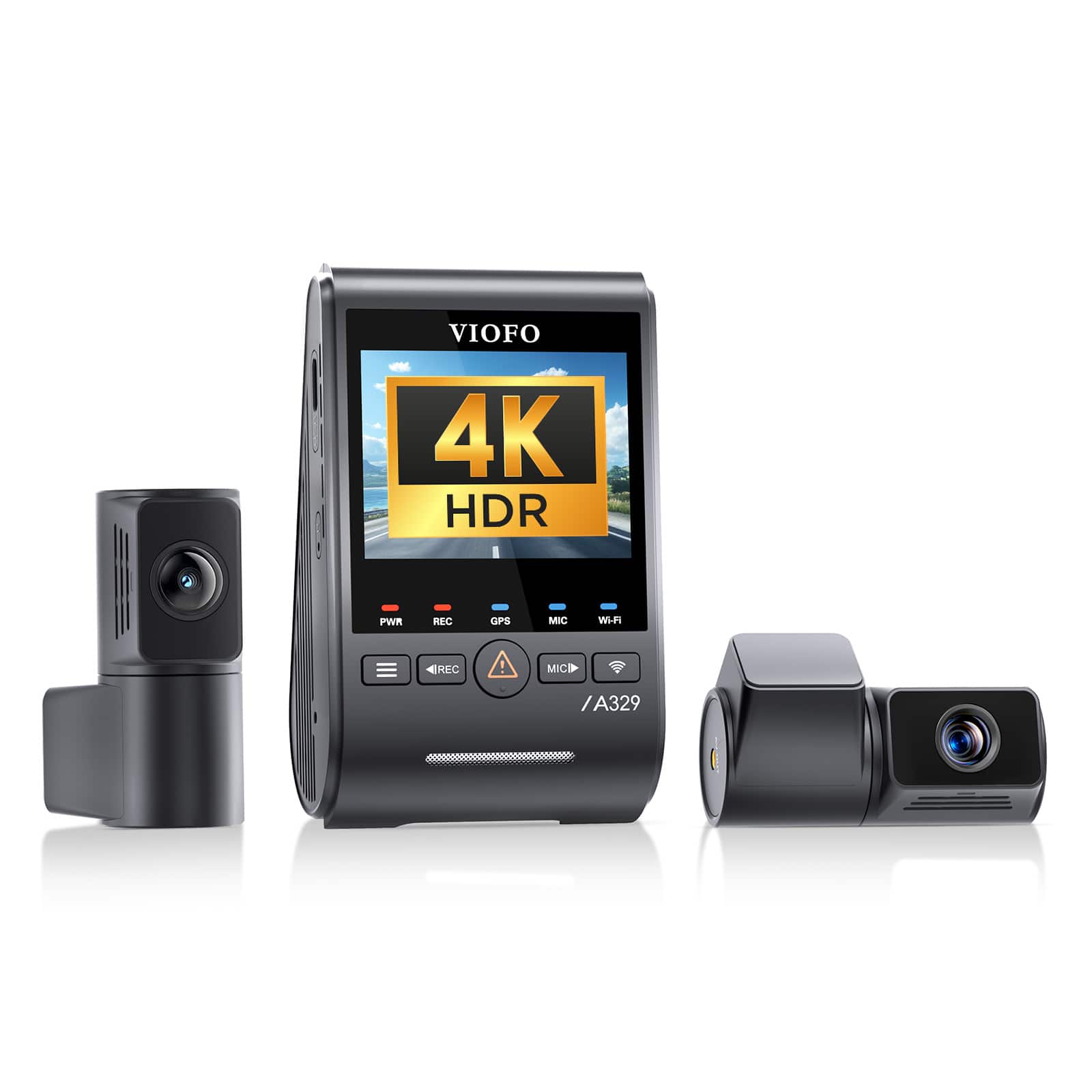 VIOFO - A329T 3 Channel Dash Cam, 4K Front + 2K Telephoto + 2K Rear, Power Saving Parking Mode, Wi-Fi 6 App Control - Black