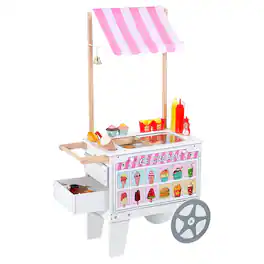 Glintex - Pretend Ice Cream Shop Playset for Kids, 20+PCS Accessories with Awning, Freezer, Menu Board & Storage Drawers, Ages 3+