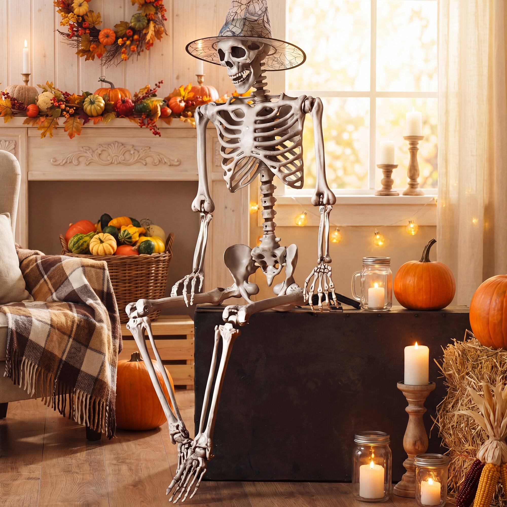 Alt View 4. Costway - Costway 5.4ft Halloween Skeleton Life Size Realistic Full Body Hanging w/ Movable Joints Advent Calendar - Grayish White.